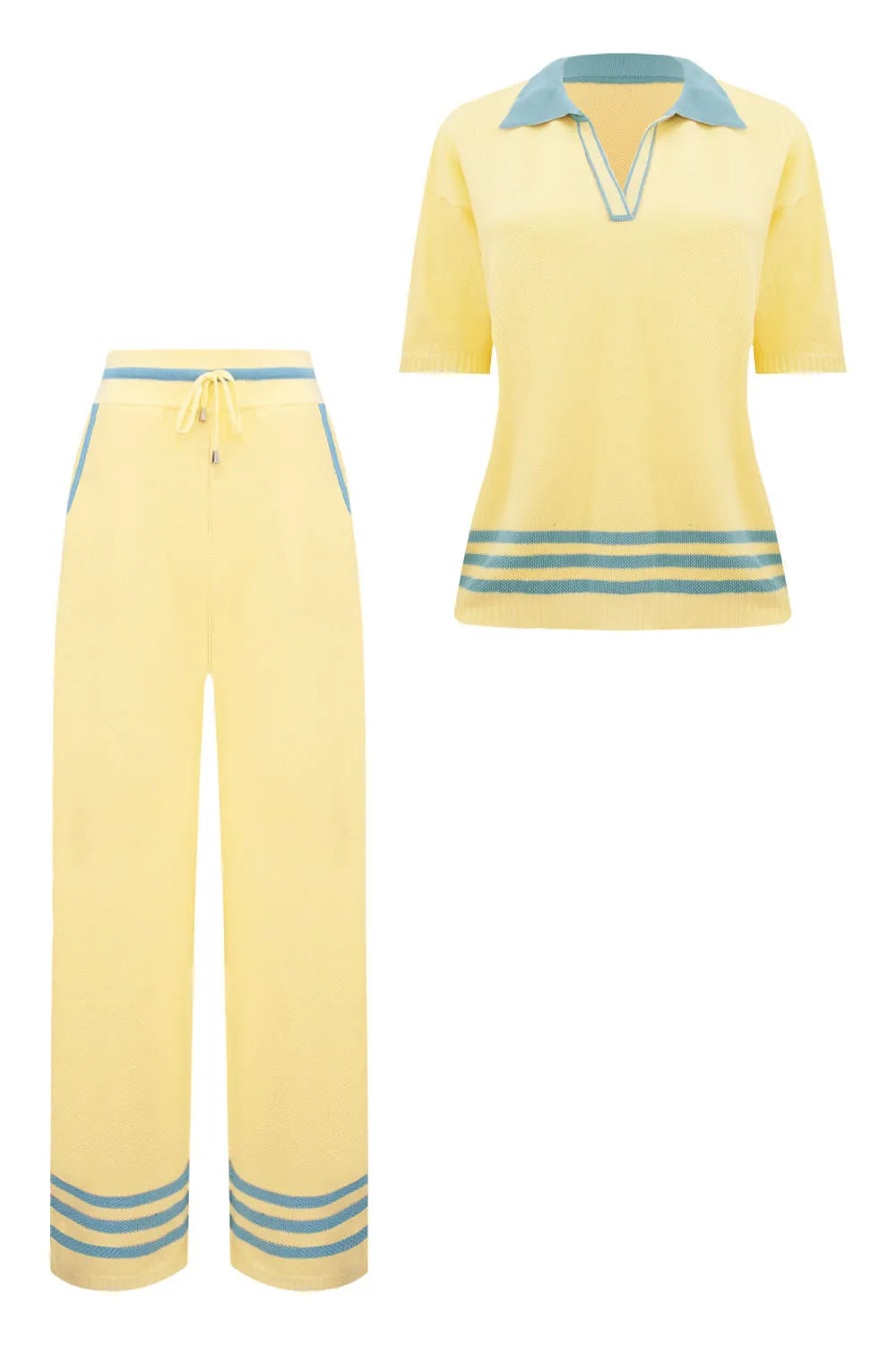 Conjunto Tricot Adriana Amarelo Manteiga e Azul Celeste