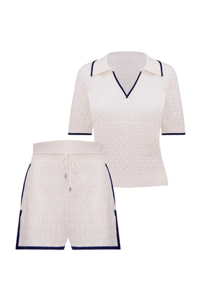 Conjunto Angelina Camisa + Shorts Off White e Marinho