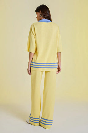 Conjunto Tricot Adriana Amarelo Manteiga e Azul Celeste