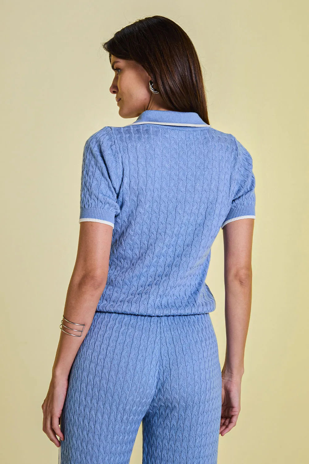 Camisa Tricot Angelina Azul Claro e Off White
