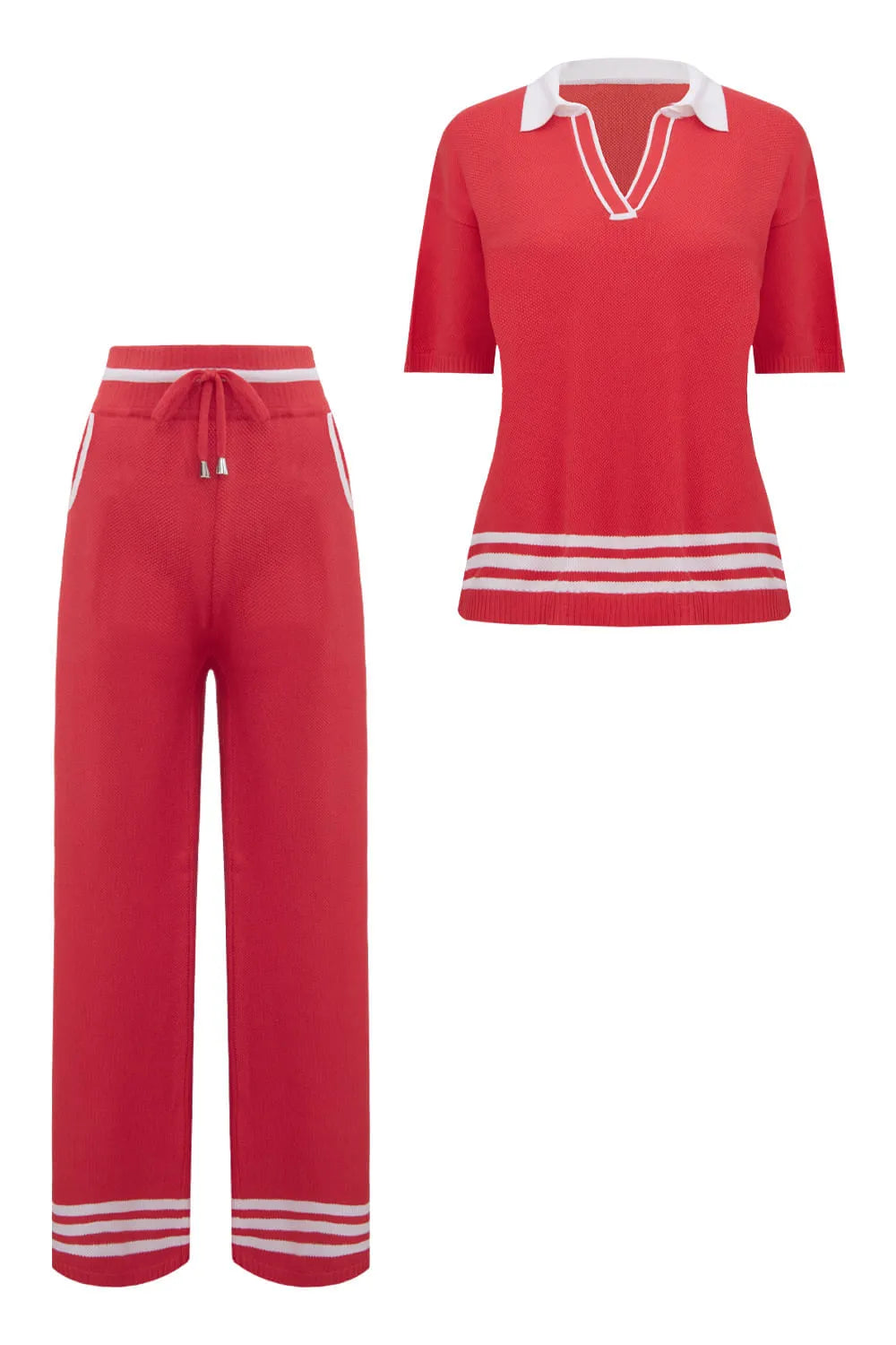 Conjunto Tricot Adriana Vermelho Magma e Off White