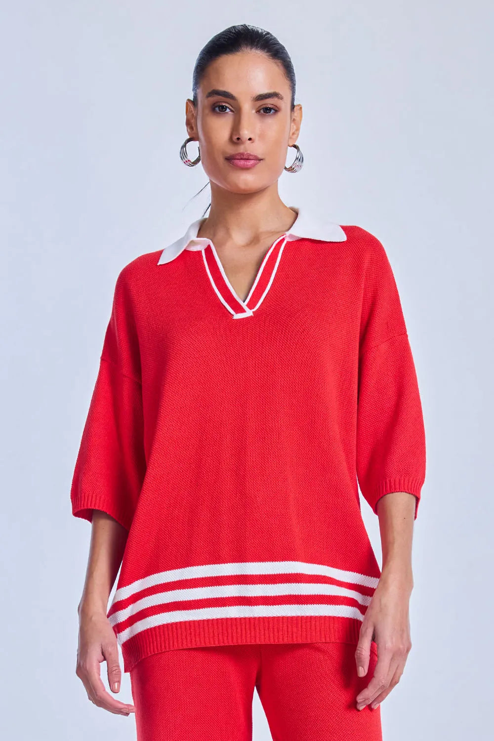 Conjunto Tricot Adriana Vermelho Magma e Off White