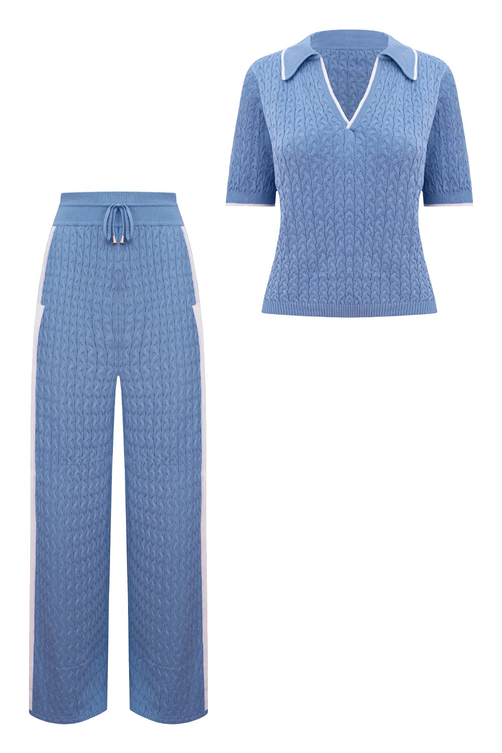 Conjunto Angelina Camisa + Calça Azul Claro e Off White