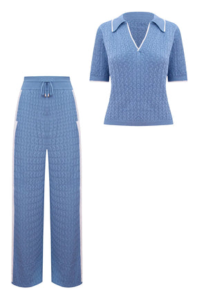 Conjunto Angelina Camisa + Calça Azul Claro e Off White