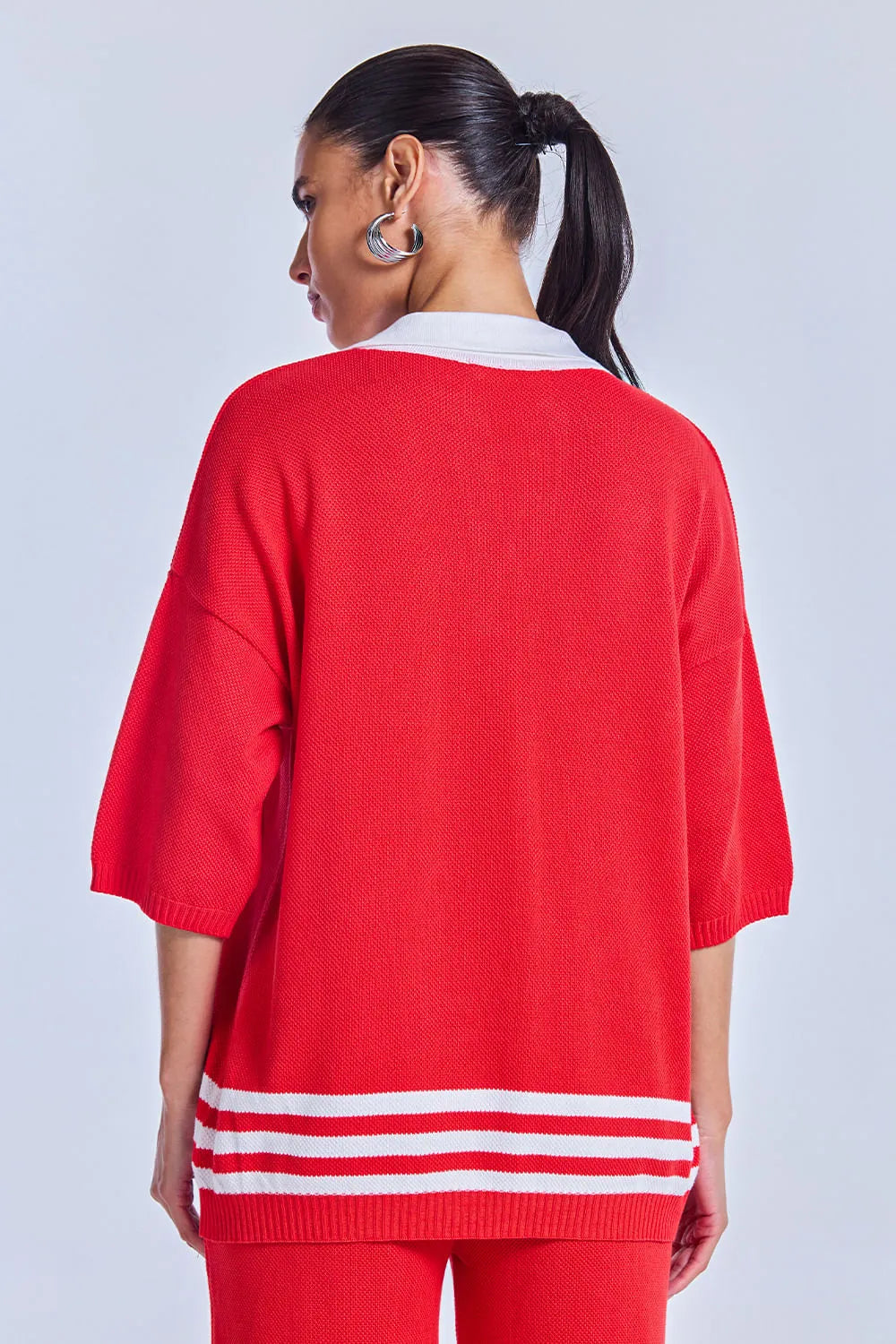 Conjunto Tricot Adriana Vermelho Magma e Off White