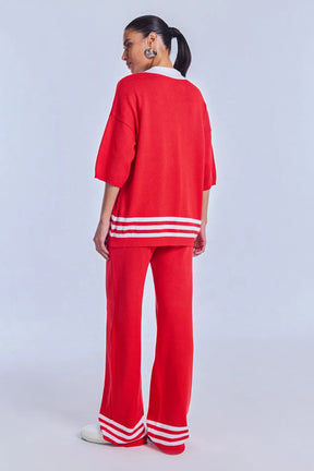 Conjunto Tricot Adriana Vermelho Magma e Off White