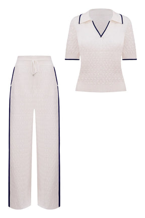 Conjunto Angelina Camisa + Calça Off White e Marinho